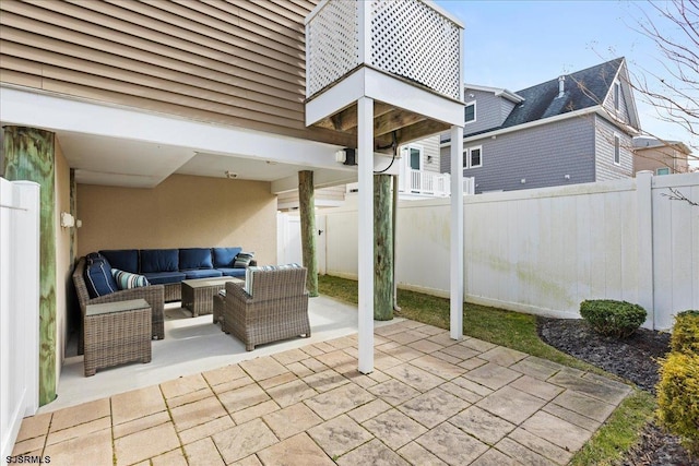 view of patio / terrace with a fenced backyard and an outdoor hangout area