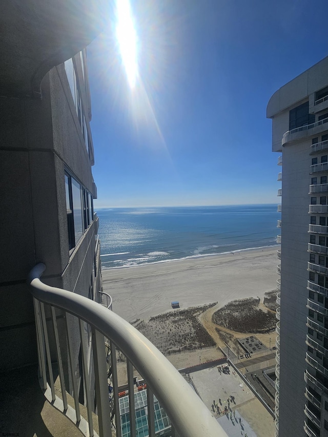 view of water feature with a view of the beach