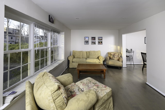 living room with baseboards and wood finished floors