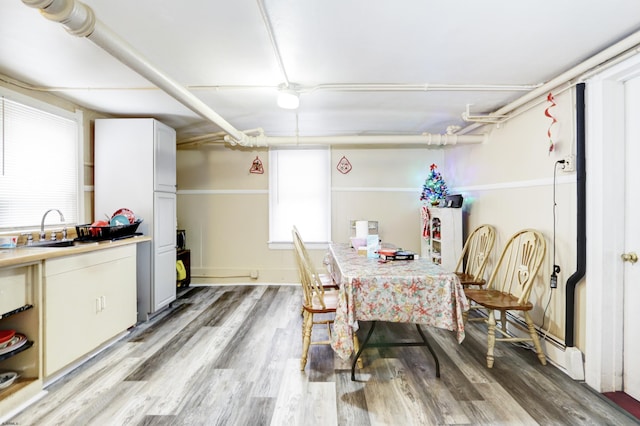 dining space featuring light wood-type flooring