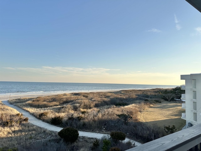 view of water feature with a beach view