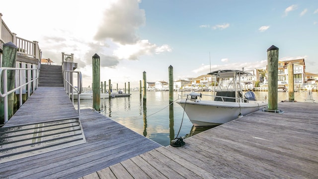 dock area with a water view