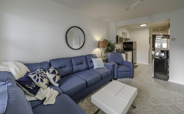 living area with light tile patterned flooring