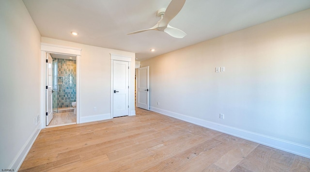 4 Grenada Ln, Ocean City, NJ 08226 - unfurnished bedroom with recessed lighting, a ceiling fan, baseboards, light wood finished floors, and ensuite bath