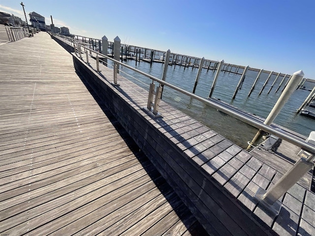 view of dock with a water view