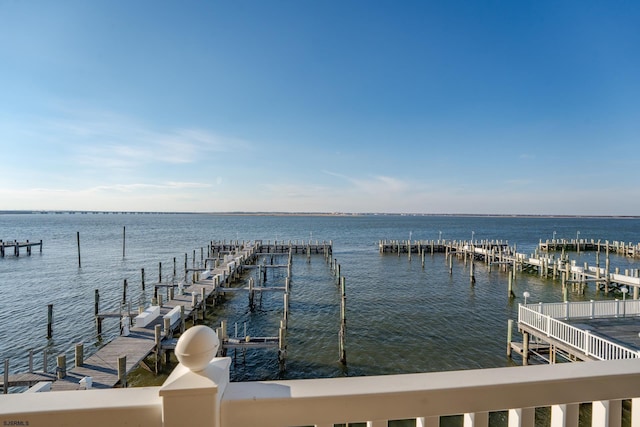 dock area featuring a water view