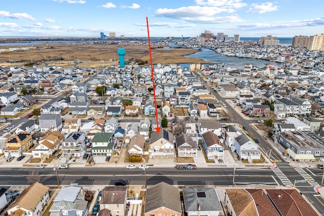 aerial view with a view of city and a water view