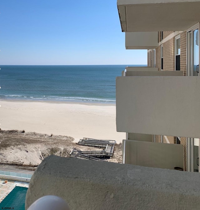 view of water feature with a view of the beach