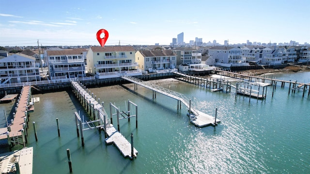 view of dock with a water view