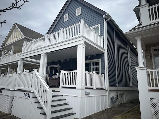 view of home's exterior with a porch