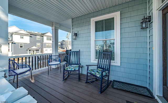 deck with a residential view