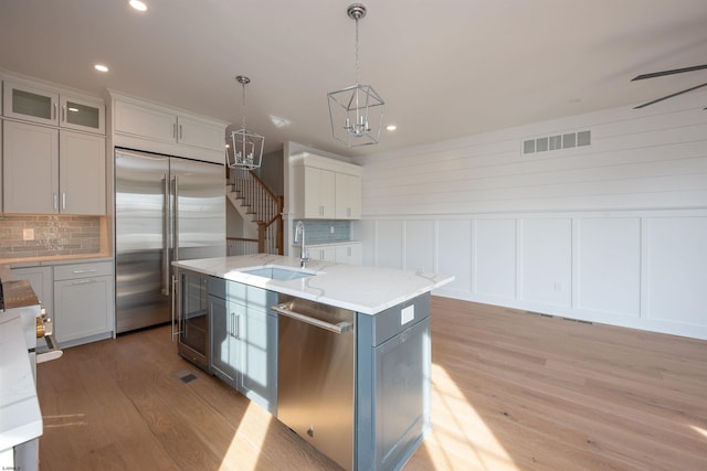 kitchen with stainless steel appliances, visible vents, a sink, and decorative backsplash