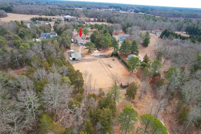 birds eye view of property featuring a rural view