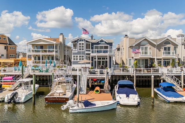 view of dock with a water view