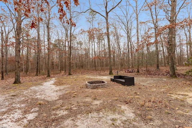 view of yard with an outdoor fire pit