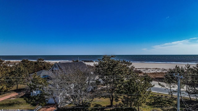 view of water feature with a beach view