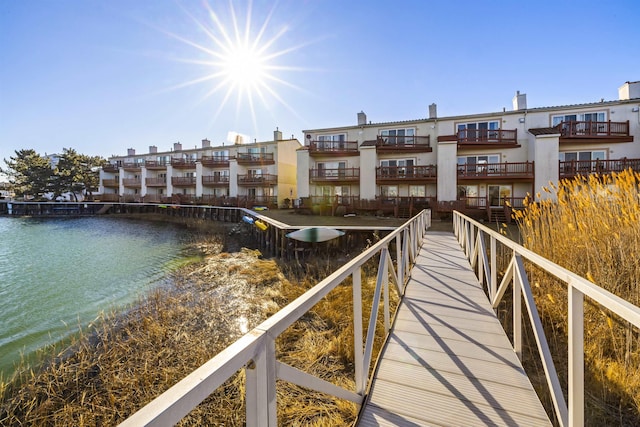 view of dock with a water view