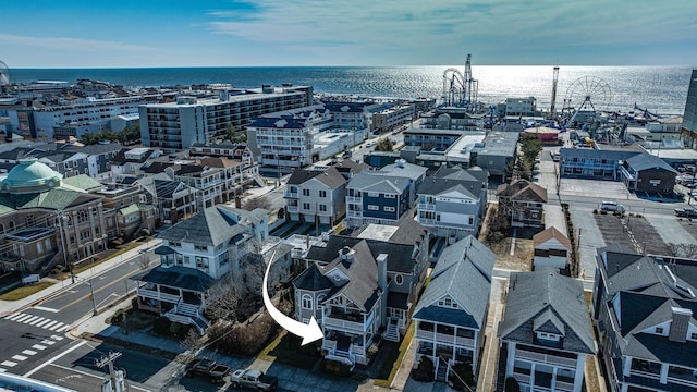 aerial view featuring a water view