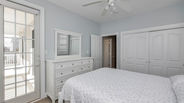 bedroom with a closet and ceiling fan