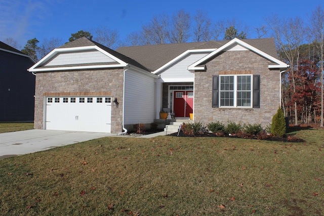 view of front of home with driveway, a front lawn, and a garage