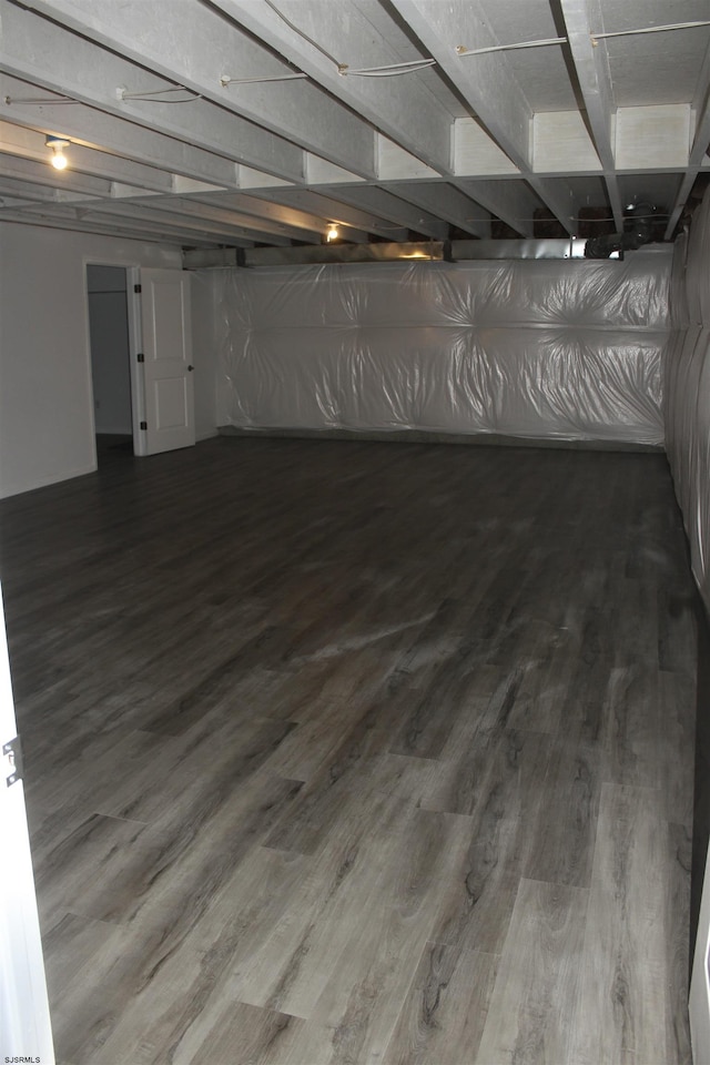 basement featuring crawl space and wood finished floors