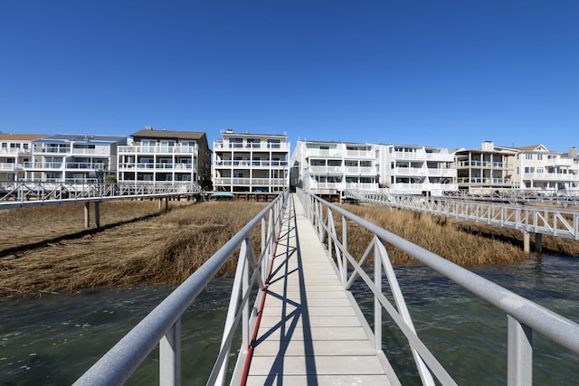 dock area with a water view