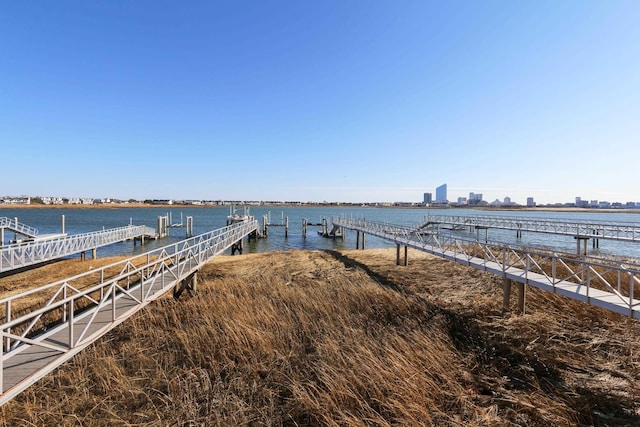 view of dock featuring a water view