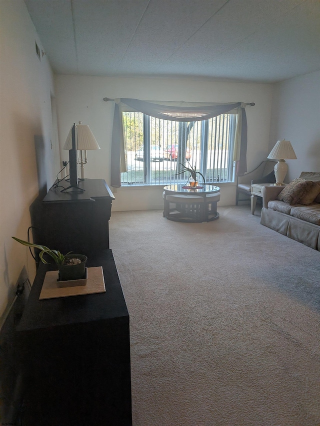 carpeted living room with visible vents