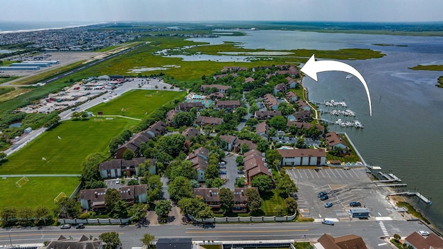 bird's eye view featuring a water view