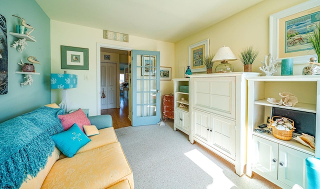 sitting room with carpet floors