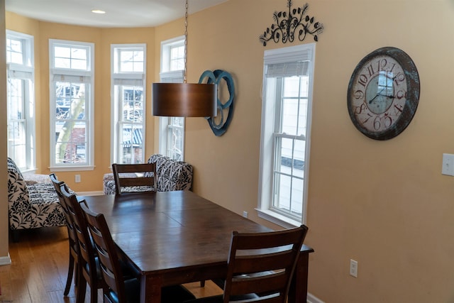 dining room with baseboards and wood finished floors