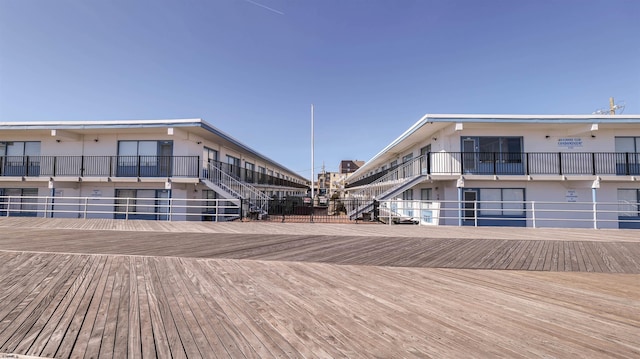 deck featuring stairs