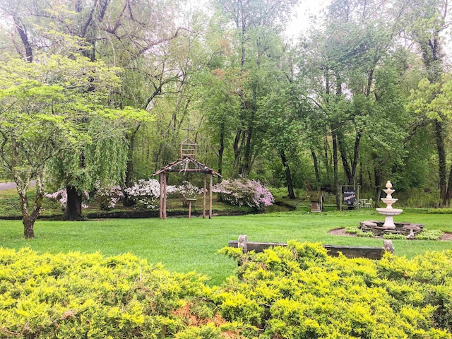 view of yard with a view of trees