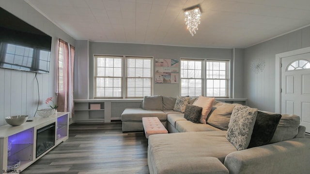 living room with dark wood-style flooring