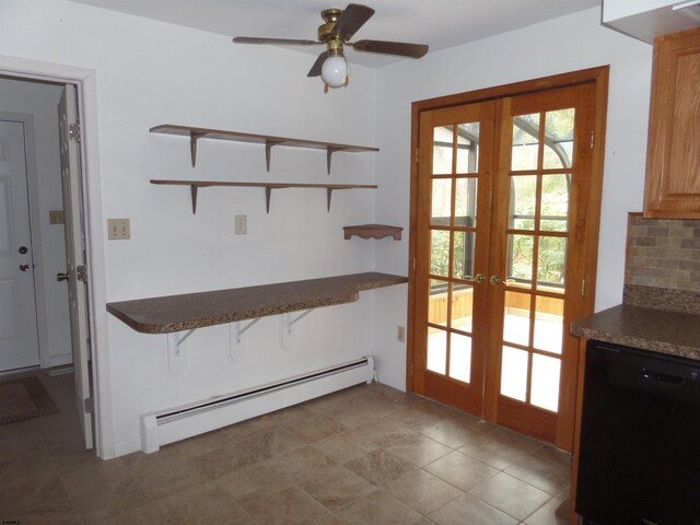 78 Tyler Rd, Greenfield, NJ 08230 - doorway to outside with baseboard heating, french doors, and a ceiling fan
