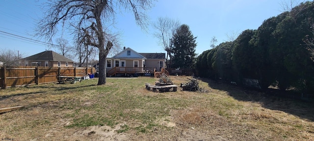 view of yard featuring a fenced backyard and a wooden deck