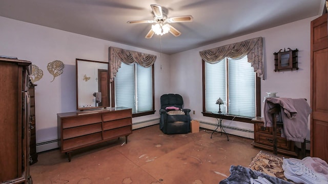 102 Morris Ave, Linwood, NJ 08221 - sitting room featuring a ceiling fan, concrete floors, and a baseboard radiator