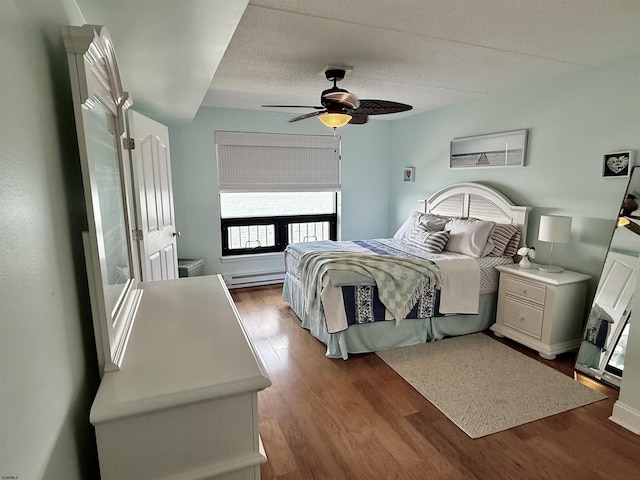 336 Bay Ave Unit 605, Ocean City, NJ 08226 - bedroom featuring dark wood-type flooring, a ceiling fan, and a baseboard radiator