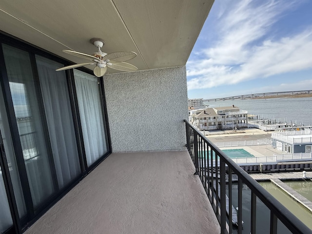 336 Bay Ave Unit 605, Ocean City, NJ 08226 - balcony featuring a water view and a ceiling fan