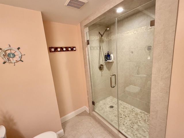 336 Bay Ave Unit 605, Ocean City, NJ 08226 - full bath featuring a stall shower, tile patterned floors, toilet, baseboards, and visible vents