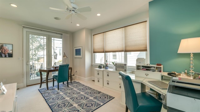 1905 Glenwood Dr, Ocean City, NJ 08226 - home office with ceiling fan, recessed lighting, baseboards, and light carpet
