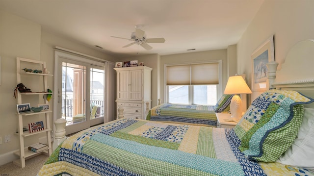 1905 Glenwood Dr, Ocean City, NJ 08226 - carpeted bedroom featuring baseboards, visible vents, access to exterior, and ceiling fan