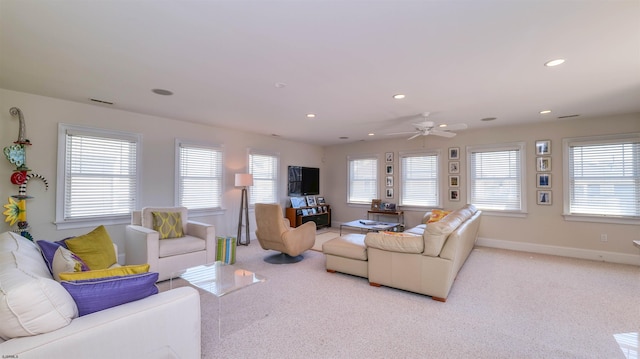 1905 Glenwood Dr, Ocean City, NJ 08226 - living room featuring baseboards, light colored carpet, and a healthy amount of sunlight