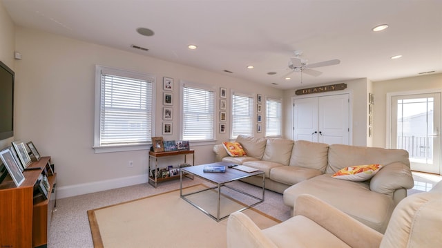1905 Glenwood Dr, Ocean City, NJ 08226 - living area with baseboards, ceiling fan, light colored carpet, and plenty of natural light