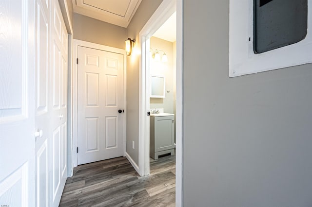 28 W Thompson Ave, Pleasantville, NJ 08232 - hall with electric panel, wood finished floors, and a sink