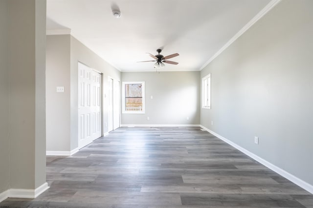 28 W Thompson Ave, Pleasantville, NJ 08232 - unfurnished bedroom featuring baseboards, ornamental molding, dark wood-type flooring, and ceiling fan