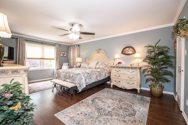 9 Saddle Rdg, Egg Harbor Township, NJ 08234 - bedroom featuring dark wood-type flooring, baseboards, ornamental molding, and ceiling fan