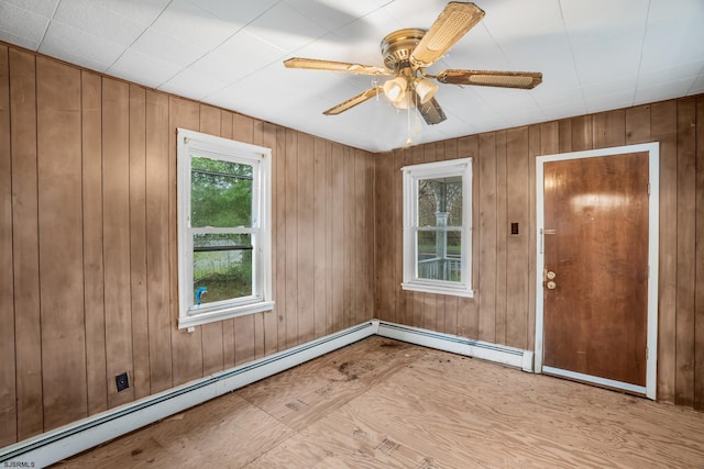 611-615 S New York Rd, Galloway Township, NJ 08205 - empty room with a baseboard radiator, ceiling fan, and wooden walls