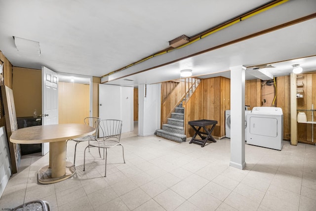 1139 Mcconnell Dr, Pleasantville, NJ 08232 - finished basement with stairway, washing machine and clothes dryer, wooden walls, and baseboards
