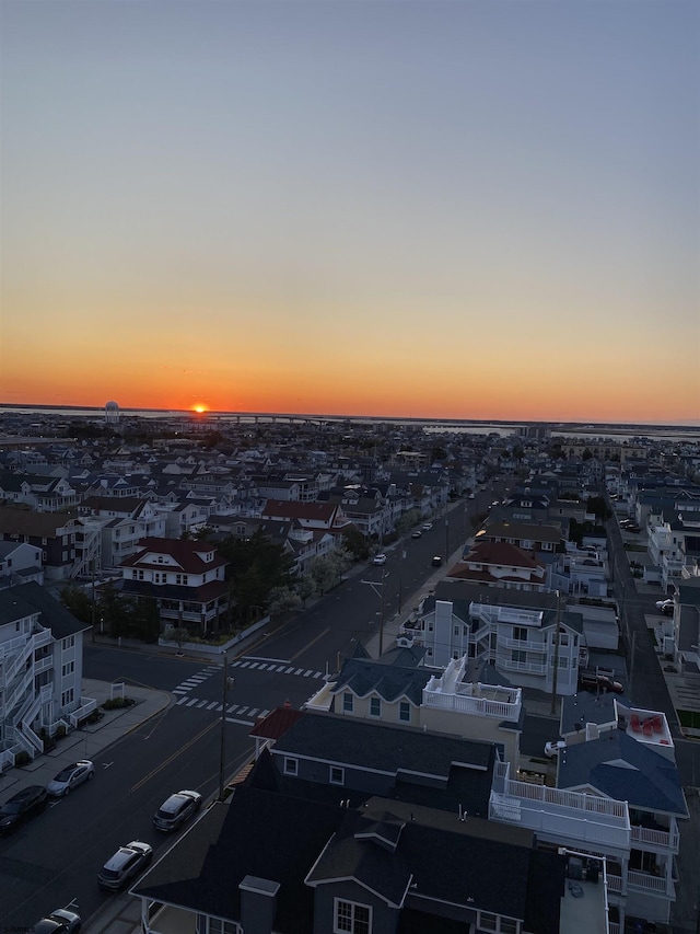 view of aerial view at dusk